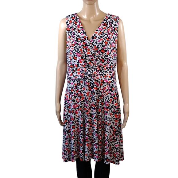 Tommy Hilfiger Navy Pink Orange Floral Flower Summer Stretchy Plus Size Dress 14 - Picture 1 of 14